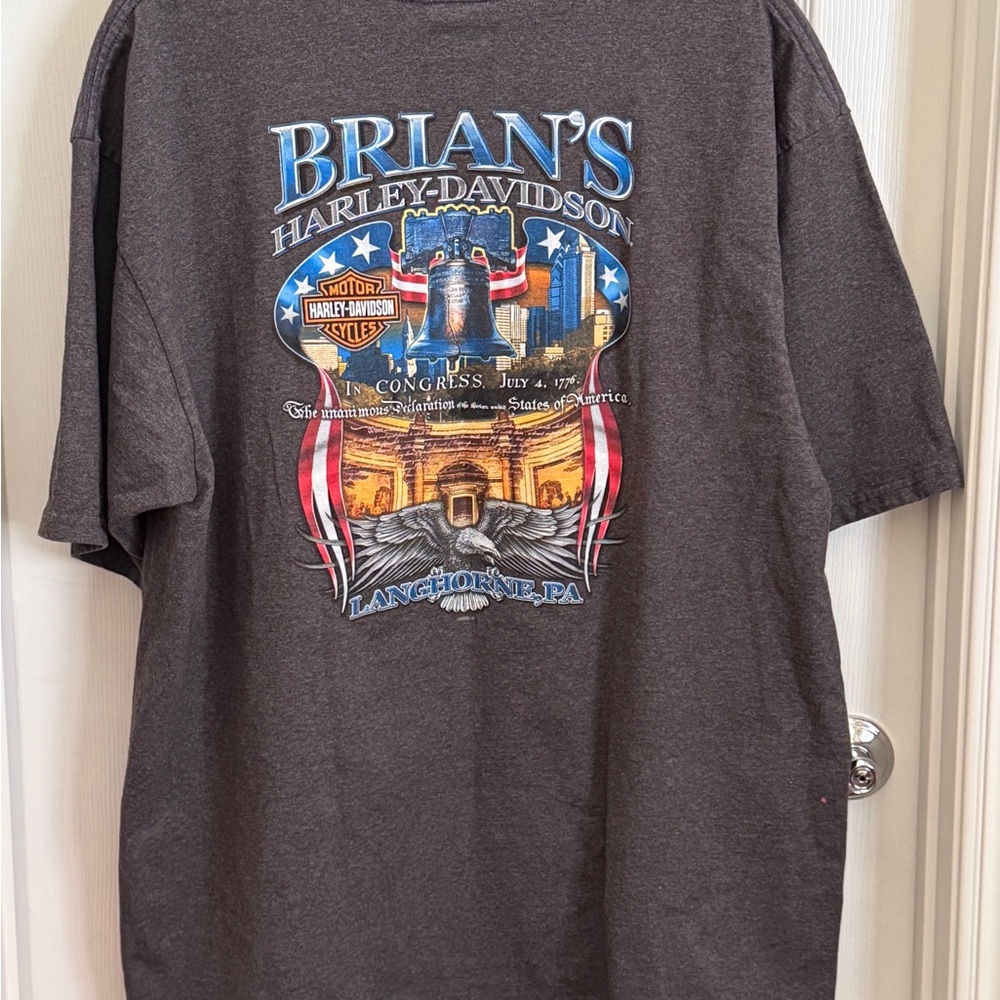 Harley-Davidson Charcoal Graphic Tee with Red, White & Blue Details